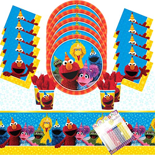 Sesame Street Party Plates Napkins Cups and Table Cover Serves 16 with Birthday Candles Sesame Street Party Supplies Pack Deluxe Bundle for 16 Sesame Street Party Plates Napkins Cups and Table Cover Serves 16 with Birthday Candles Sesame Street Party Supplies Pack Deluxe Bundle for 16
